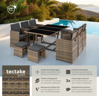tectake Sitzgruppe Rattan Sitzgruppe, (Set, 12-tlg), für 6 bis 10 Personen