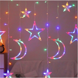 Qualra LED-Lichterkette 120 LEDs Lichtervorhang Stern Mond Lichterkette Batterie 3M, für Fenster Camping Zelt Party Weihnachten