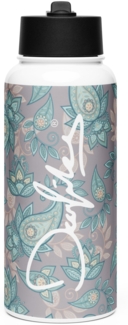 DECALVIBES Edelstahl Trinkflasche 1L mit Strohhalm Vintage Leaves