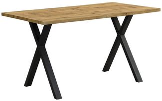 KLAM HOME Esstisch Moderner Esstisch Mit Kreuzbein Design In Eiche Und Schwarz (140x80cm Rechteckiger Tisch Aus Schmiedeeisen Und MDF), Vielseitiger Ess- Und Couchtisch Mit Hoher Tragkraft