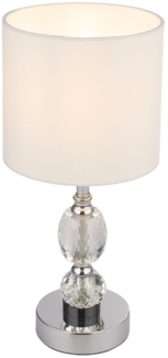 Tischleuchte, Kristallglas klar, Textil weiß