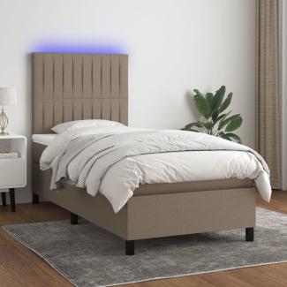 vidaXL Boxspringbett mit Matratze & LED Taupe 90x200 cm Stoff 3135009