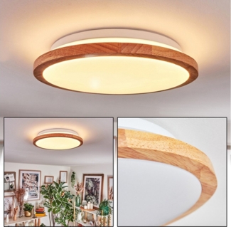 hofstein Deckenleuchte Deckenlampe aus Metall/Holz/Kunststoff in Weiß/Naturfarben, ohne Leuchtmittel, runde Leuchte im modernen Boho-Design (30,5 cm), 16 Watt