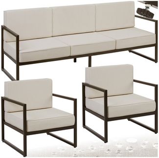 tectake® Gartenlounge Outdoor Set, Sofa 3 Sitzer 2X Gartensessel, Relaxsessel Garten mit Gartenbank, Gartenmöbel, Balkonmöbel, Terrassenmöbel, Wintergarten, Sitzecke Outdoor - 5 Sitzplätze
