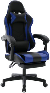 Delman Bürostuhl Gaming Stuhl Gaming Sessel Ergonomischer Gamer Stuhl mit Fußstütze Kopfstütze Gaming Chair 0060 Blau