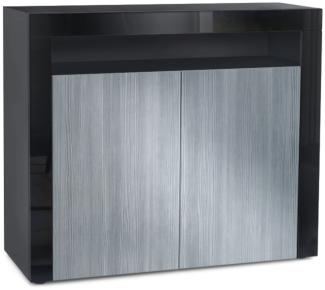 Vladon Kommode Valencia, Sideboard mit 2 Türen und 1 offenem Fach, Schwarz matt/Avola-Anthrazit/Schwarz Hochglanz (108 x 92 x 40 cm)