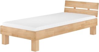 Erst-Holz Einzelbett mit Rollrost und Matratze H2,5, Buche Massivholz natur, 100x200 cm