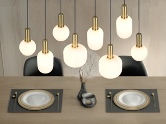 Retro Pendelleuchte DIVA 8-flammig mit Glasschirmen in Weiß, Breite 120cm