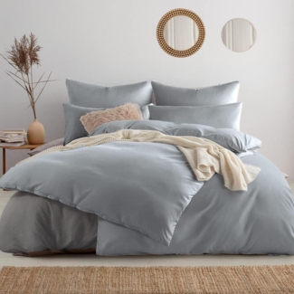 Soifox Bettwäsche 155x220 Grau 4tlg Mikrofaser Reißverschluss - Weich