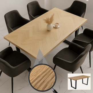 Esszimmertisch HWC-O61, Tisch Küchentisch Esstisch, Industrial MDF Metall 160x90 cm ~ helle Eiche-Optik