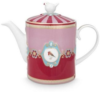PiP Studio Teekanne Love Birds Medallion Teekanne rot/pink 1,3l, Teapot Love Birds Medallion Red-Pink 1.3ltr