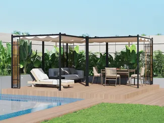 Vente-unique - MAZARA Terrassenüberdachung StoffMetall Schwarz - B 230 cm x H 216 cm x L 230 cm