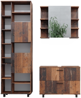 Badmöbel-Set Ilias Eiche rustikal 3 Teile, mit Hochschrank Vicco