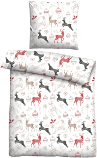 Traumhaft schlafen - Castell - Markenbettwäsche Feinbiber Bettwäsche 0306734 HIRSCHE WEIHNACHTEN, weiss, 1x 135x200 cm + 1x 80x80 cm