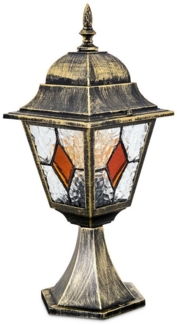 hofstein Pollerleuchte Außenwegeleuchte aus Metall/Glas in Schwarz/Gold/Klar/Bernstein, ohne Leuchtmittel, Wegeleuchte im Antik/Landhaus/Vintage-Design, Höhe 45 cm, E27, IP44
