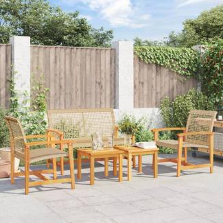 vidaXL 5-tlg. Garten-Lounge-Set Beige Poly Rattan und Akazienholz 367606