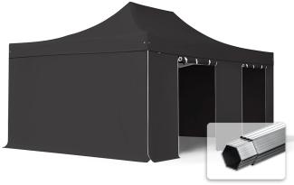 4x6 m Faltpavillon, PROFESSIONAL Alu 50mm, feuersicher, Seitenteile ohne Fenster, schwarz