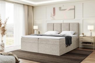 MEBLINI Boxspringbett CRISTIANO 200x200 cm mit Bettkasten - H3/Beige Webstoff Polsterbett - Doppelbett mit Topper & Taschenfederkern-Matratze