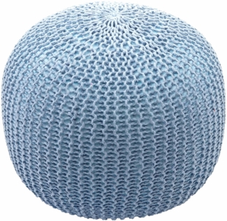 Pouf HWC-E16, Strickhocker Sitzhocker Strickpouf, Strickoptik 40x50 cm ~ blau