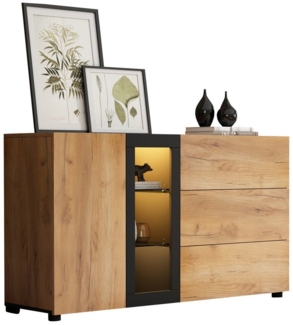 Merax Sideboard mit LED-Beleuchtung und App-Steuerung (1 St), Kommode mit Glasböden, 3 Schubladen & Türen, Anrichte, 140x40x80cm