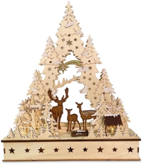Riffelmacher Hirsche in Baumleuchter LED aus Holz 29 x 9 x 35 cm