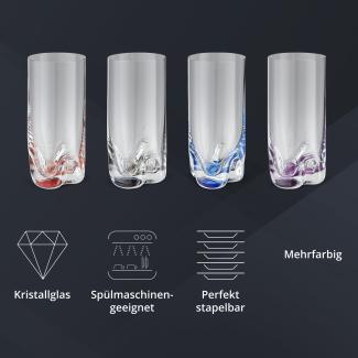 Peill+Putzler Germany 4er Set Longdrinkgläser mit buntem Boden, 300 ml Volumen, mehrfarbige Trinkgläser, Wassergläser in 6 Farben, Coctailgläser, spühlmaschinengeeignet & pflegeleicht