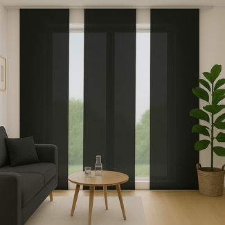 Flächenvorhang mit Klettband, Paneelwagen und Schleuderstab, ( BxL ) 60x245 cm in , blickdichte Schiebegardine mit Klett in vielen Farben Schwarz