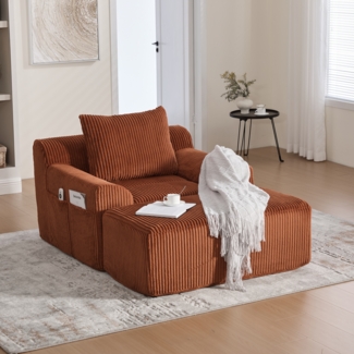 Sessel Cord mit Fußhocker, 147x110x67 cm,Relaxsessel mit Stauraumtaschen & Federkern, kein Aufbau,orange