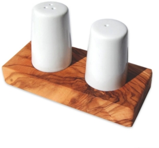 Olivenholz-erleben Salz- / Pfefferstreuer Salz- und Pfefferstreuer ALBERT als Set auf Olivenholz-Sockel, (1x Salz und 1x Pfefferstreuer und Sockel, 3-tlg), antibakterielle Wirkung