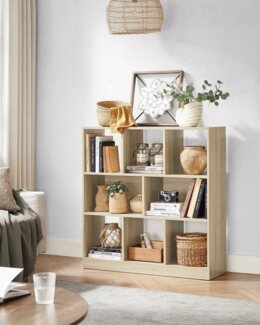 Vasagle Bücherregal, Regal, Würfelregal, Standregal, mit offenen Fächern, als Raumteiler, Holzspanplatte/MDF, eichefarben, 30 x 97,5 x 100 cm