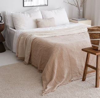 Wohndecke Musselin Wohndecke Doubleface Graubeige aus Biobaumwolle, Sandiik, weich kuschelig zart zur Haut