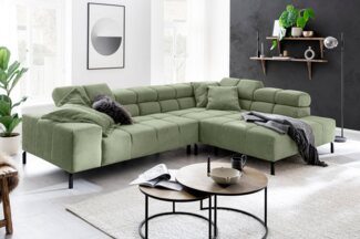 INOSIGN Ecksofa Ancona New, wahlweise motorische Sitztiefenverstellung, auch Cord, feine Steppung, mit Kopfteilverstellung, 3 Zierkissen, L-Form
