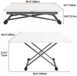 VOWNER Couchtisch 3-in-1, Höhenverstellbar & Ausziehbar, Esstisch, Wohnzimmertisch (1-St), Platzsparend & Umwandelbar für Ess- & Wohnzimmer