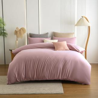 Soifox Bettwäsche 220x240 Rosa Mikrofaser bügelfrei Kissenbezug 2er Set