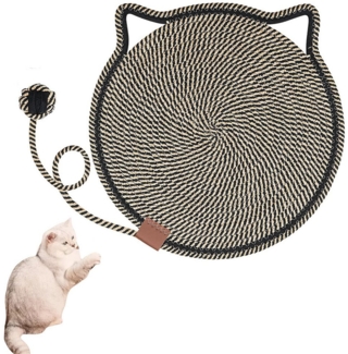 Ledander Kratzmatte 50cm Kratzpappe Katze Runder Kratzbrett mit Baumwollkugel Katzen, Katzenohr-Design,Katzenkratzbretter für Schützt Teppiche & Sofas