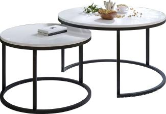 Domando Couchtisch Garda Industrial für Wohnzimmer Durchmesser 70cm, pulverbeschichtetes Metallgestell in Schwarz und Weiß Hochglanz