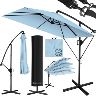 KESSER® Ampelschirm Holly Sonnenschirm Rechteckig ohne LED Solar inkl. Abdeckung + Windsicherung mit Kurbel | Kurbel-Schirm mit Ständer UV-Schutz Aluminium Wasserabweisend Ø350cm Gartenschirm Hellblau