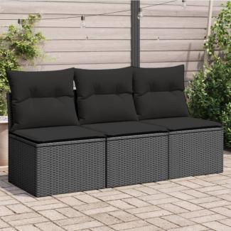 vidaXL Gartensofa mit Kissen 3-Sitzer Schwarz Poly Rattan 365988