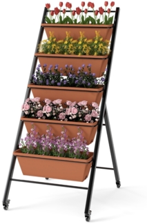 5 Etagen Vertikales Hochbeet mit Rollen Blumenbeet mit Pflanzkästen Blumenkasten
