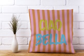 queence Dekokissen Ciao Bella gestreift, Beidseitig bedruckte Kissenhülle, Kissen 40x40cm, inkl. Reißverschluss