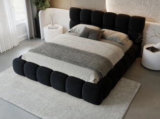 GrainGold Polsterbett mit Bettkästen MODO, Modern Bett mit Kopfteil - 160x200 cm, Schwarz (1x Bett)