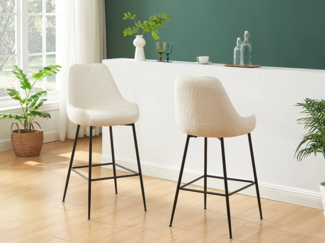 Vente-unique - Barhocker 2er-Set - Bouclé-Stoff & schwarzes Metall - Weiß - TOYBA von Pascal MORABITO