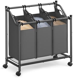 Songmics Wäschekorb mit Rollen, Wäschesammler mit 3 abnehmbaren Wäschesäcken, Wäschewagen, für Waschküche Schlafzimmer Badezimmer, 3x45 L, schiefergrau