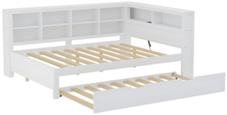 autolock Kinderbett Schlafsofa 140*200, ausziehbares Bett 90*190 mit USB-Steckdose, mehreren Ablagefächern,Massivholzbett,Multifunktionsbett aus Holz