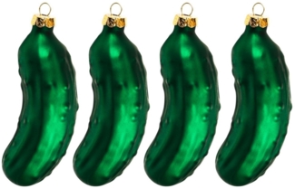 4er Set Gurke Weihnachtskugel Christbaumschmuck Glas Ø 3cm L 9,2cm Grün