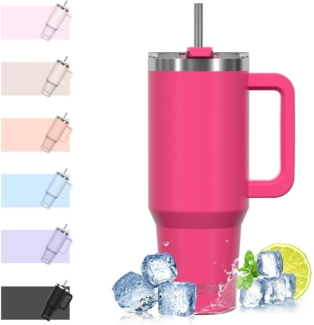 Doppelwandiger Thermobecher 40oz Edelstahl Autobecher Strohhalm Dunkelrosa