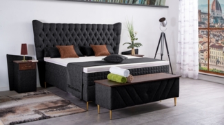 Meisterbetten Boxspringbett Quin 100x220 in MS-Black, Matratzenbezug Optiflex, Ergoflex-Topper