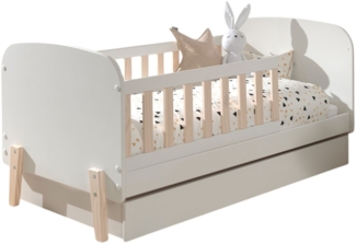 Babybett Karilynn 147x77x68 Gitterbett MDF+Massivholz Weiß