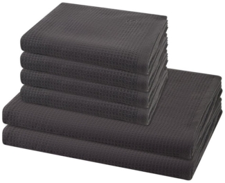 Ross Pique 6 tlg. Frottier-Set - 4 X Handtuch (50 X 100cm), 2 X Duschtuch (70 X 140cm) - 520 g/m2 - Anthrazit