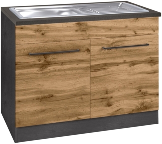 KOCHSTATION Spülenschrank KS-Tulsa 100 cm breit, 2 Türen, Metallgriff, MDF Front, inkl. Einbauspüle